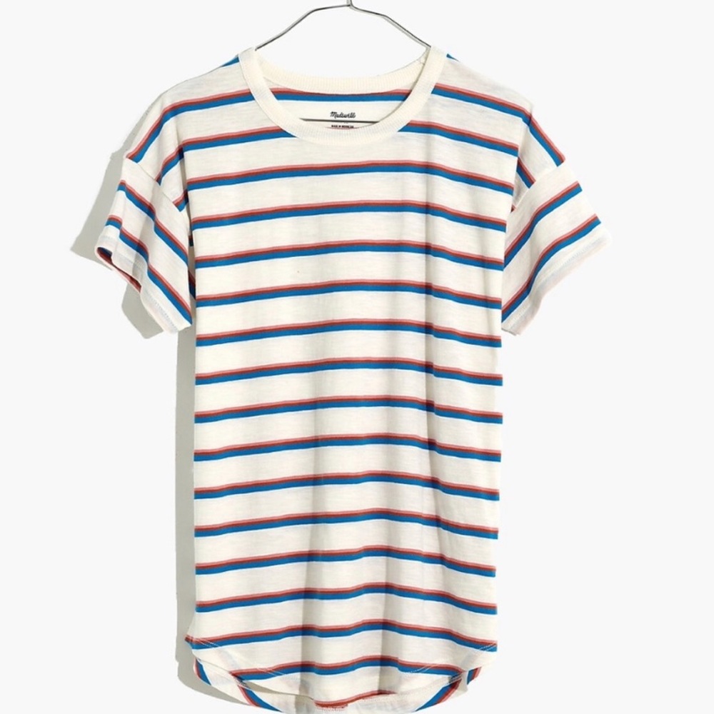 Madewell lightweight tshirt. White with blue, red, pink stripes. Breathable cute